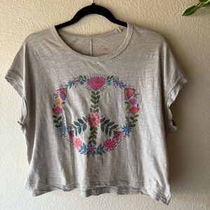 NATURAL LIFE Peace Sign Floral Tee - Gray and Multicolor